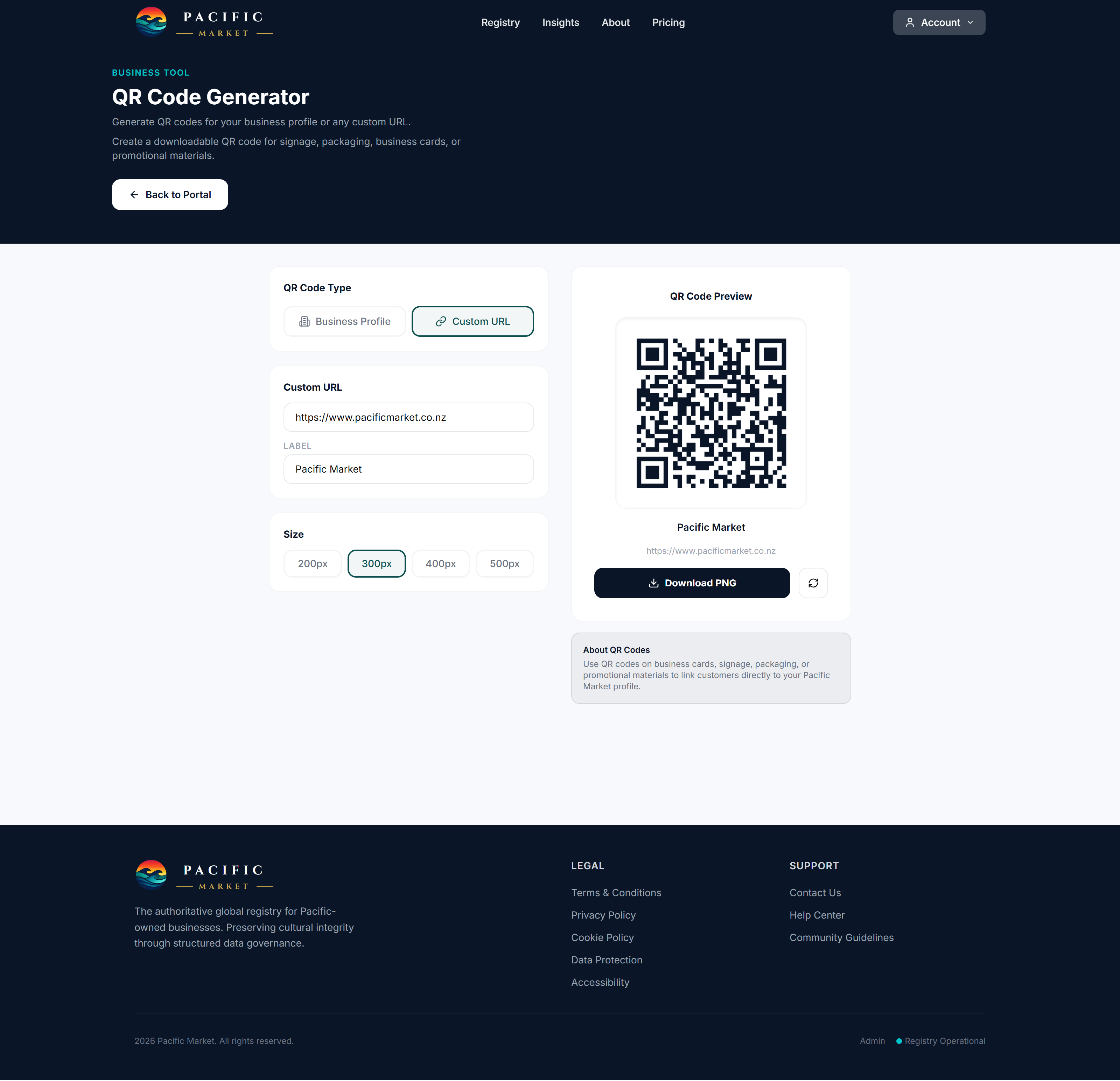 Pacific Market QR Code Generator preview