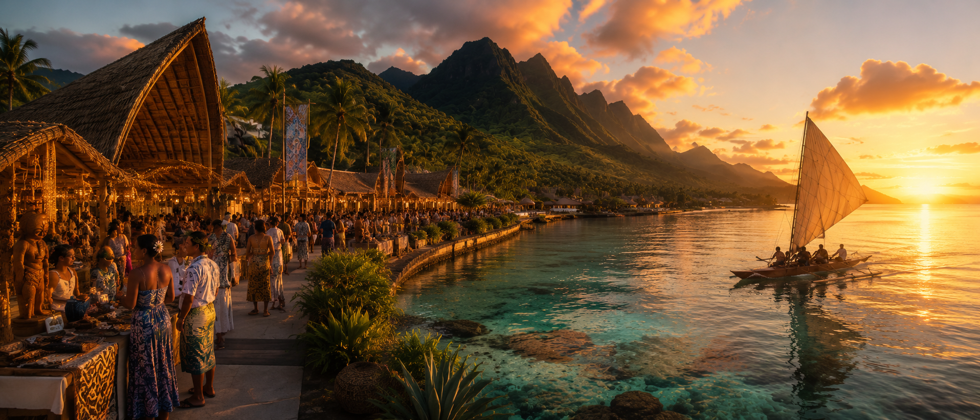 Pacific origin — ocean horizon at golden hour
